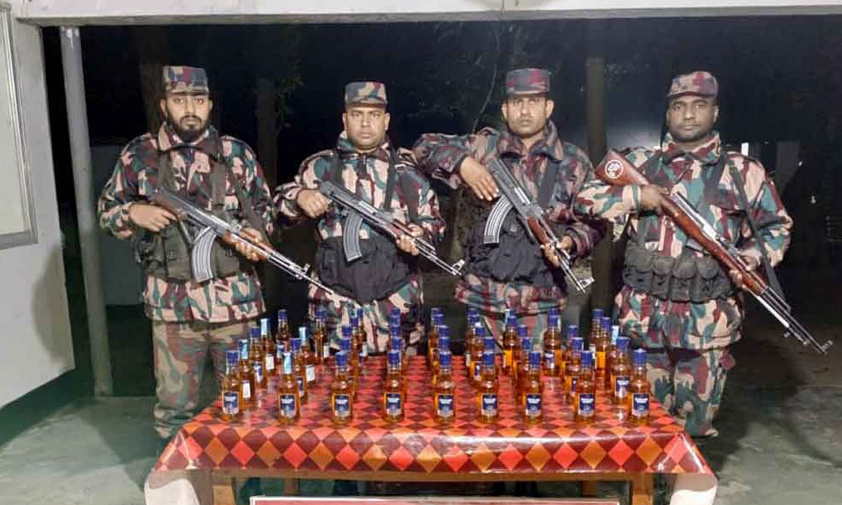 চাঁপাইনবাবগঞ্জ সীমান্তে বিজিবির অভিযানে ৬টি ভারতীয় গরু ও ৪৪ বোতল মদ জব্দ
