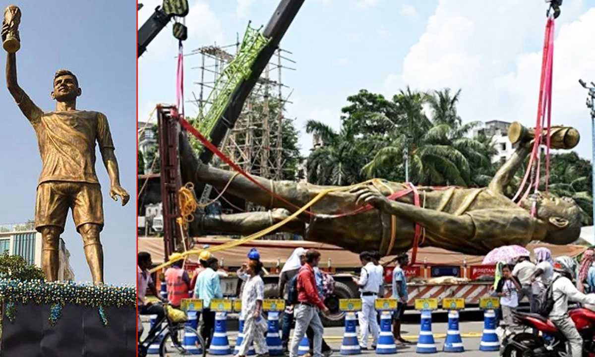 কলকাতা থেকে সরানো হলো মেসির ৭০ ফুট উচ্চতার ভাস্কর্য, জানা গেল কারণ